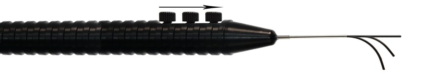 Bending laser probe, straight and curved tip positions