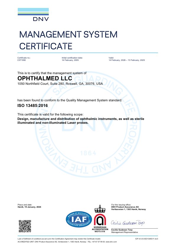 ISO 13485:2016 management system certificate issued by DNV